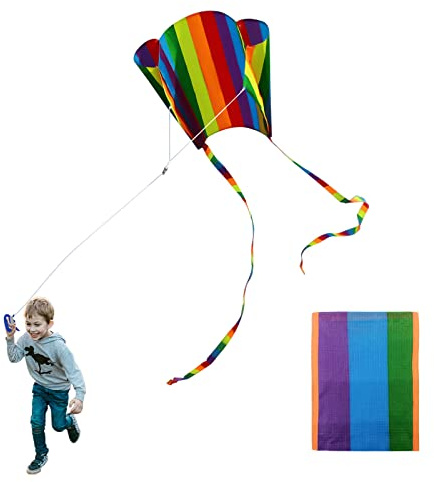 TSHAOUN Aquilone tascabile arcobaleno con coda lunga, volantino facile per giochi in spiaggia e attività all'aperto, regalo per bambini e adulti