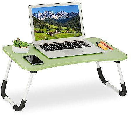 Relaxdays Laptoptisch für Bett & Couch, HxBxT: 26 x 63 x 40 cm, klappbarer Betttisch, MDF, Eisen, Notebooktisch, grün