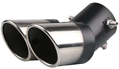 GESMOS Tubo Escape Trasero Silenciador Acero Inoxidable Corte Inclinado con Punta Escape Coche Doble Salida Accesorio Negro Plateado para Coche Tubo Punta Silenciador