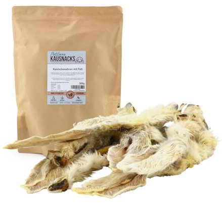 PetLove Kaninchenohren Mit Fell (300g) • Kausnack für Hunde & Katzen • 100% Natürliches Trockenfleisch • Langer Kauspaß • Leicht Verdaulich & Nahrhaft • Hunde Leckerli