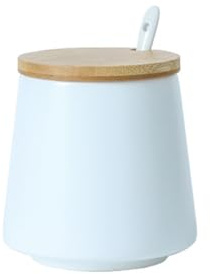 YORROR Keramik-Zuckerdose mit Deckel und Löffel, 500 ml, weißes Porzellan, Salzbehälter, Schüssel, Keramik-Gewürzdose, Gewürzdose, Honigglas für Zuhause, Küche, Kaffee, Bar (weiß)