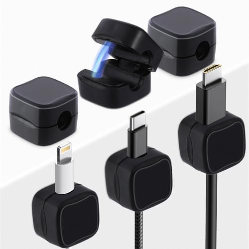 VINEST 6PCS Cable Clips Tidy Magnetic, Cable Tidy Holder Self Adhesive, Magnetic Cable Holder for Charging Cables Hdmi Usb Audio Cables, Wire Tidy for Nightstand Kitchen Office Supplies (Black)