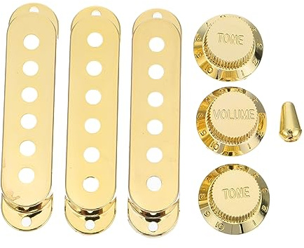 Hoement 7 Stück Tonabnehmerabdeckungen für E-bass aus Robustem Kunststoff Goldfarben Abriebfest und Fleckenresistent für Klassische und Modische E-gitarren