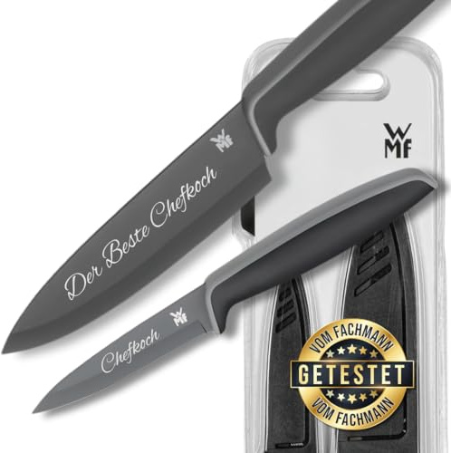 bayesen 2-teiliges Messerset von WMF mit Wunschgravur - Küchenmesser mit Schutzhülle & Wunschgravur - Edelstahl, Ergonomisch, Spülmaschinenfest - Personalisierte Geschenkidee - Schwarz