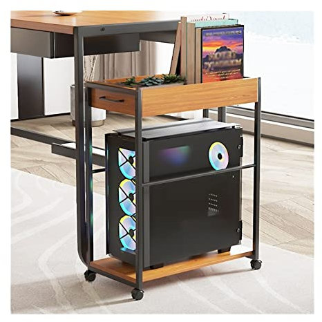 Support de Tour d'ordinateur, Support de processeur, Support de Tour de PC de Bureau à 2 Niveaux avec Rangement, Support de boîtier de PC Mobile, Cadre en Acier Robuste, Support de Support d