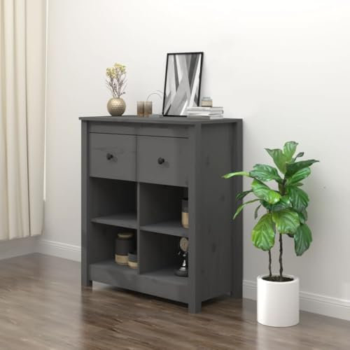 MOBCANT Sideboard, Cupboard Barschrank Anrichte Geschirrschrank Geeignet für Foyer Schlafzimmer Wohnbereich Küche Grau 70x35x80 cm Massivholz Kiefer