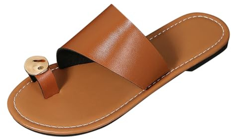 Generisch Hallux Valgus Big Toe Scarpe da donna Estate Sandali Ortopedici da Donna Comode Pantofole PU Sandali da spiaggia Sandalette Loop Toe Shoes Pantofole estive per la casa, marrone, 42 EU