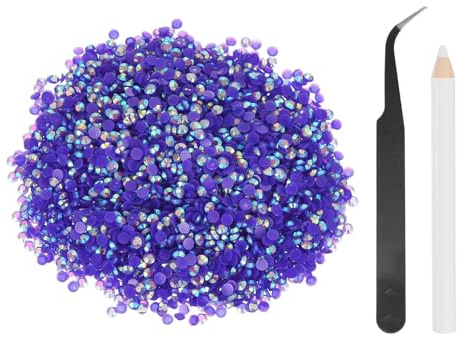 sourcing map 5000 unidades de diamantes de imitación de resina SS6 de 2 mm, gemas de brillo redondas a granel con herramientas de recogida para manualidades, vasos, tazas, ropa, color morado oscuro