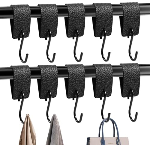 10 stycken S-krokar med läderrem svarta klädkrokar garderobskrokar