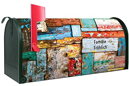 banjado® Amerikanischer Briefkasten - US Mailbox/Letterbox mit Motiv Bunte Holzschindeln 51x22x17cm - Postkasten Stahl aus Amerika – Briefkasten amerikanisch grün pulverbeschichtet