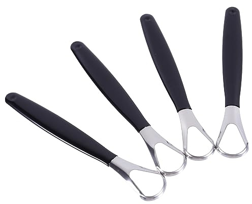 FOYTOKI 4pezzi Raschietto Per Lingua in Acciaio Strumento Per Pulizia Orale Dispositivo Per Raschiare La Lingua Contro Rimuove Tossine Impugnatura Ergonomica Controllo Facile