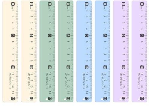 BAYTORY 8Pcs 15cm Règle droite en métal, Règle en aluminium incassable, couleur Morandi en vrac, Outil de mesure pour le bureau l'élève avec centimètres, Outil de mesure pour l'école (15cm)