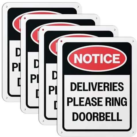 101SIGNCITY - 8 x 10 inch, 4PK, Aluminum Delivery Instructions Sign - Notice, Deliveries Please Ring Doorbell Sign with Protective Film for Outdoor Use