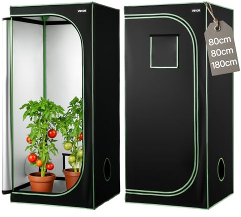 VEVOR Chambre de Culture, 80 x 80 x 180 cm, Tente de Culture Plantes d'Intérieur, avec Fenêtre d'Observation, Plateau de Sol, Fermeture Éclair, Mylar 600D Hautement Réfléchissant, pour Fleurs Légumes