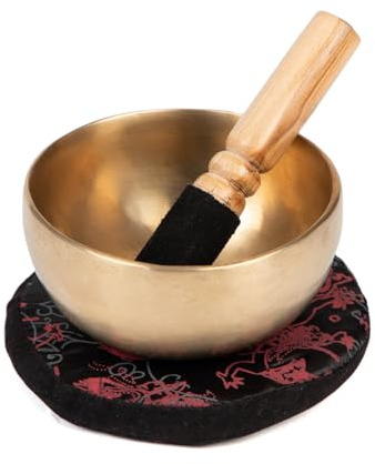 Bodhi Tibetische Klangschale Ø 11 cm | Handgefertigtes Klangschalen Set inkl. Kissen & Klöppel | Singing Bowl aus Indien | Ideal als spirituelles Geschenk | Meditationszubehör aus Bronze