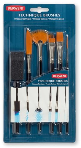Derwent Technique Penselset, Måla och Färglägg, Set med 6 Penslar, Olika Design, Perfekt för Konstnärer, Professionell Kvalitet, 2302003