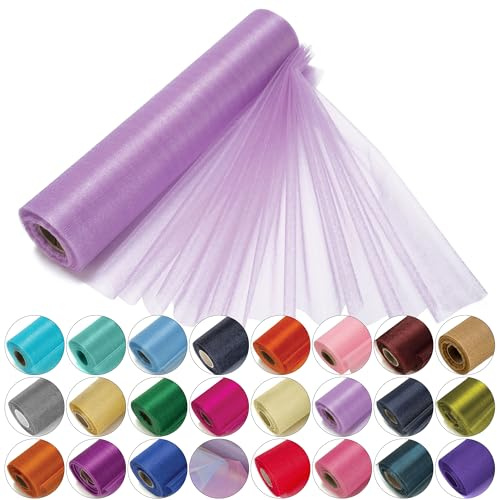 Trimming Shop Rotolo di Tessuto Trasparente in Organza, 29 cm x 25 m, Colore Lilla, Elegante Tessuto Decorativo per sedie da Matrimonio, Fiocchi, Runner da Tavolo, bomboniere