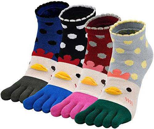 LOFIR Chaussettes Fantaisie Femmes Chat Chien Chaussettes Doigts de Pied, Chaussettes avec Orteils Filles Socquettes 5 Doigts en Coton, Chaussette Motif à Animaux Mignon Drôle, Taille 35-41,4 paires