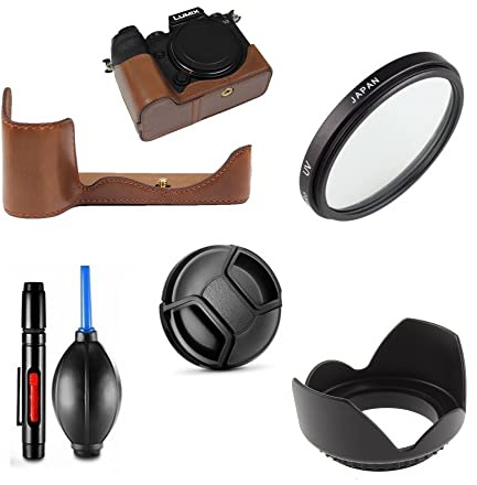Camera Accessories Bundle Set For Panasonic Lumix DC S5 with LUMIX S 20-60mm f/3.5-5.6 L-Mount Lens include Coffee PU Leather base case, UV Filter, Lens hood, Lens Cap, Cleaning Pen,Air Blower Pump