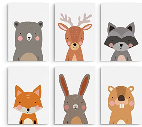Hambient Poster Kinderzimmer - Bilder Babyzimmer Deko, Junge, Mädchen - Wandbilder, Kinderposter, Dekoration - 6er Bild Set (21 x 30 cm - Ohne Rahmen, Dschungel Wilde Tiere)