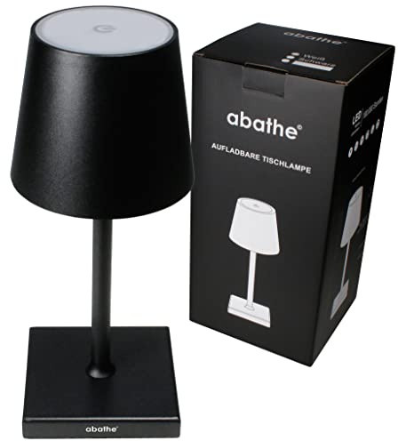 abathe LED Akku Tischleuchte classic - dimmbar, kabellos, USB aufladbar, warme 2700K - sichtfreie Höhe von 26cm - 24h Leuchtdauer - Outdoor Akku-Tischlampe für drinnen und draußen IP54 – schwarz