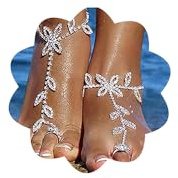 Chargances Boho Rhinestone Foot Chain with Toe Ring Crystal Barefoot Sandals Ankle Bracelet Beach Wedding Ankle Chain Jewelry for Women(1 Piece) (Gold)