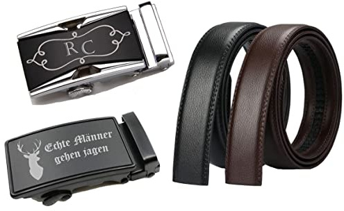 aplusashop ID Herren Gürtel Echtleder mit Gravur nach Wunsch Automatik Schnalle Schwarz NEU schwarz/braun bis 130cm