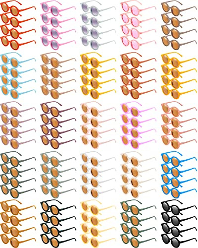 Xuhal 100 Pairs Kids Round Sunglasses Bulk Party Favor Cute Retro Glasses for Summer Pool Beach Prop Birthday(Multicolored)