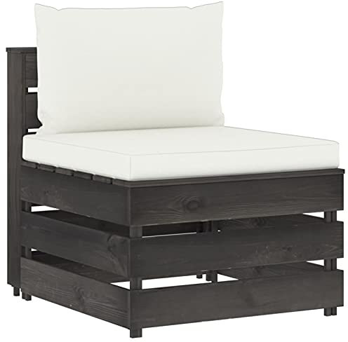 LAPOOH Modulares Mittelsofa mit Kissen, Lounge Sofa Outdoor, Garten Loungemöbel, Gartensofa, Loungesofa, Outdoor Couch, Gartencouch, Outdoor Möbel Sofa, Grau Imprägniertes Holz