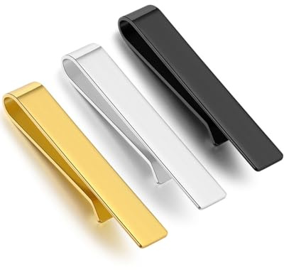 BPTRKOM 3 pièces Pinces à Cravate – Pinces à Cravate Classiques, Coffret Cadeau de fête de Mariage, pour Mariages, fêtes, Rendez-Vous, Rendez-Vous, Anniversaires (Argent/Or/Noir)