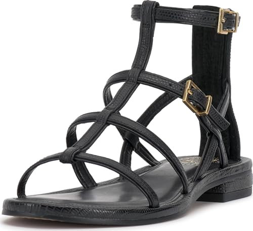 Vince Camuto, Women's, Luane Gladiator Flat Sandals, Black, 9, Medium