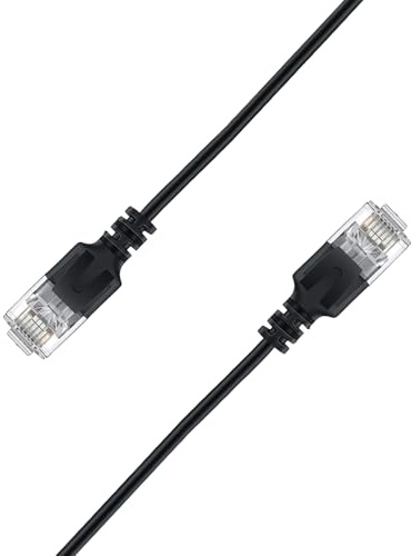 Elfcam® - 25m Ethernet Cat 6A Ultra Slim 10Gbps 32AWG UTP OD2,8mm 500MHz, 10Gb Thin RJ45 Cat 6A Patch Cord per LAN, Router, Modem, Xb Laptop e Server, Nero, 25 Metri