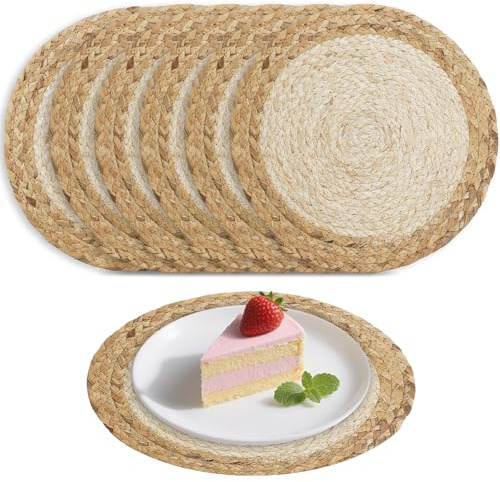 wiipara Runde Platzsets aus Wasserhyazinthe - Maishülsen (30cm), 6er Set Tischuntersetzer Tischsets Abwaschbar, Handgemachte Platzdeckchen Rund Natur für Esstisch, Küche, Boho Heimdeko, Bauernhausstil