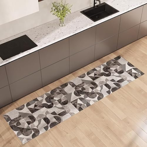 NARCISO Tappeto Cucina Antiscivolo Lavabile 100% Vinile Gommato Antimacchia, Passatoia Cucina Antiscivolo Lavabile, Tappeti Runner Disponibili in Varie Metrature (Circle Grigio, 52x240cm)