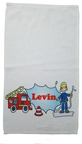 Kilala Kinderhandtuch Feuerwehr mit Wunschname- personalisiertes Handtuch- Feuerwehrauto & Feuerwehrmann Kiala 30x50cm