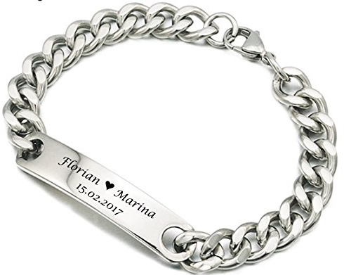 aplusashop ID Edelstahl Armband mit Gravur nach Wunsch, auch als Partnerarmbänder, Nr.1 mit Box NEU