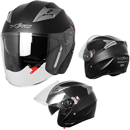 A-PRO SRL Casco Jet Moto Scooter Omologato ECE 22 Visiera Parasole Antigraffio Nero Opaco S