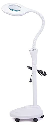 16X LED lampada lente ingrandimento da terra, regolabile Angolo del tubo tubo flessibile con 5 ruote girevoli - per Manicure, Lettura, Gioielli, Bambini, Elettronica, Professionale, Alluminio, Bianco