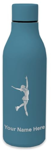 LaserGram Double Wall Stainless Steel Water Bottle, Figure Skater, Personalized Engraving Included (Slate Blue)