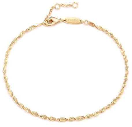 Mevecco Gold Beaded Bracelets,18K Gold Plated Handmade Cute Satellite Diamond Cut Oval and Round Beads Rope Chain Dainty Bracelet for Women | 14K Gold Plated Brass, Repeating Twisted Link Texture, 6.7 in Main Chain, 1.2 in Extender, Refined Linear Style
