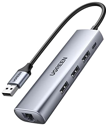 UGREEN CM266 Hub Adapter 5in1 USB, 3X USB 3.0, Micro USB, RJ45 (grau)