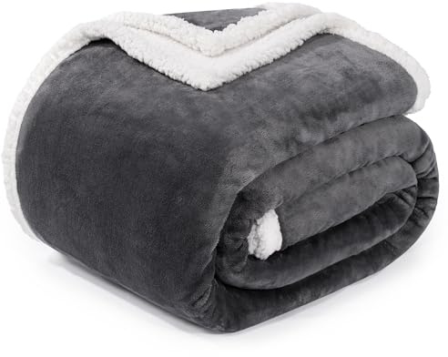 BEAUTEX Sherpa Fleece Throw Blankets, Soft Fluffy Flannel Plush Blanket and Throw, Fuzzy Cozy Grey Cuddle Blankets for Couch Bed Sofa Adults (50 x 60, Grey)