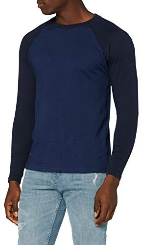 Urban Classics Men's Raglan Contrast Ls T Shirt, Dark Blue/Midnight Navy, M UK