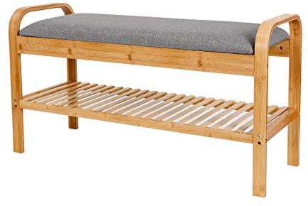 Lumaland Schuhregal aus Bambus mit Sitzbank + 1 Ebene - 90x50x30 cm Grau