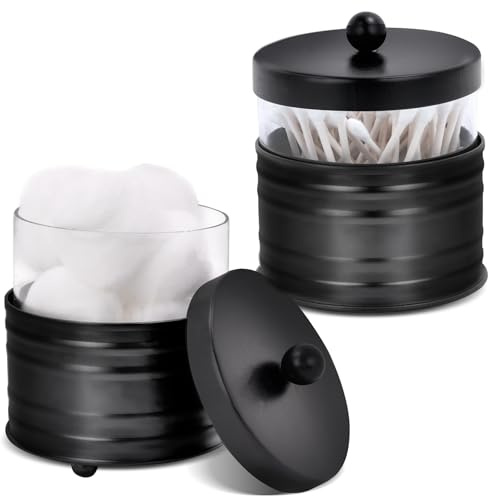 Autumn Alley Deluxe Black Apothecary Jars Set, Black Bathroom Jars Qtip Holder Glass - Rustic Farmhouse Vanity Organizer for Bathroom Counter, Cotton Balls, Swabs, 2 Small Glass Jars with Lids