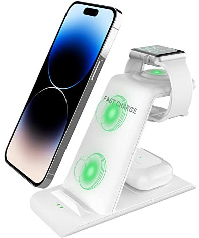 SPGUARD Station de Charge, 3 en 1 Chargeur Induction 18W Universel Qi Rapide Chargeur sans Fil Compatible avec Apple Watch 8/ultra/7/6,iPhone 14/14 plus/14 Pro/14 Pro Max/13/12/11,Airpods 3/2/Pro