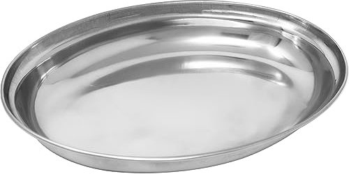 BARGAINS-GALORE Set of 4 Food Serving Plate Oval Curry Dish Bowl Table Stainless Steel 25Cm | Plates Deep Oval Curry Dish Bowl Dishes Multipurpose Food Bowls | Polish Finished Kitchen Trays