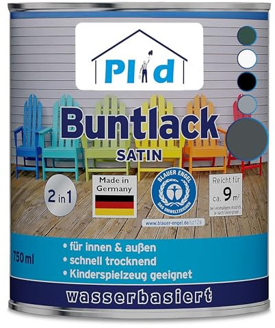 Plid® Buntlack Außen & Innen - 0.75l Anthrazitgrau - Holzfarbe & innen - Holzlack wetterfest - Holzschutzfarbe Aussen & Innen - Wetterschutzfarbe Holz - Holzlasur - Farbe für Holz