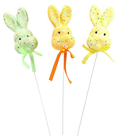Mokyler 6 Stück Osterhasen-Cupcake-Topper aus Schaumstoff mit Schleife, 24 cm, Osterhasen-Spieße, Blumenarrangement, Hase, Osterparty, Kuchendekoration