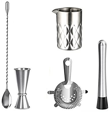 Shaker per Cocktail Cocktail Shaker Set Bartender Mojito Kit Kit-inossidabile Strumenti per barra in acciaio inox con vetro di miscelazione, jigger, cucchiaio da bar, middler, colino cocktail shaker A